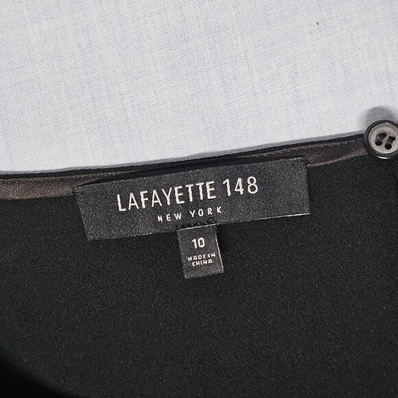 Lafayette 148 Caddie Finesse Crepe Blouse Black Top Blouse Women Size 10 - Picture 4 of 15